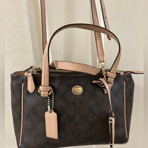 Coach ❤️ Peyton Signature Dark Brown and Tan Satchel Crossbody